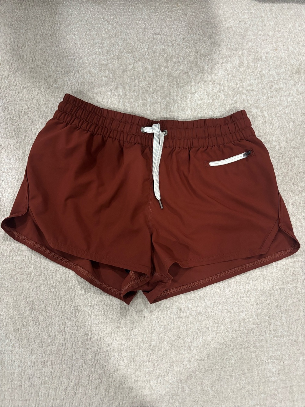 Vuori Rust Red Athletic Shorts with White Drawstring